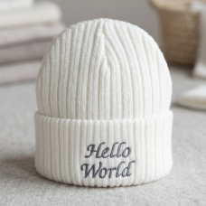 KW106: Baby Embroidered Hello World Knitted Hat (Newborn -3 Months)